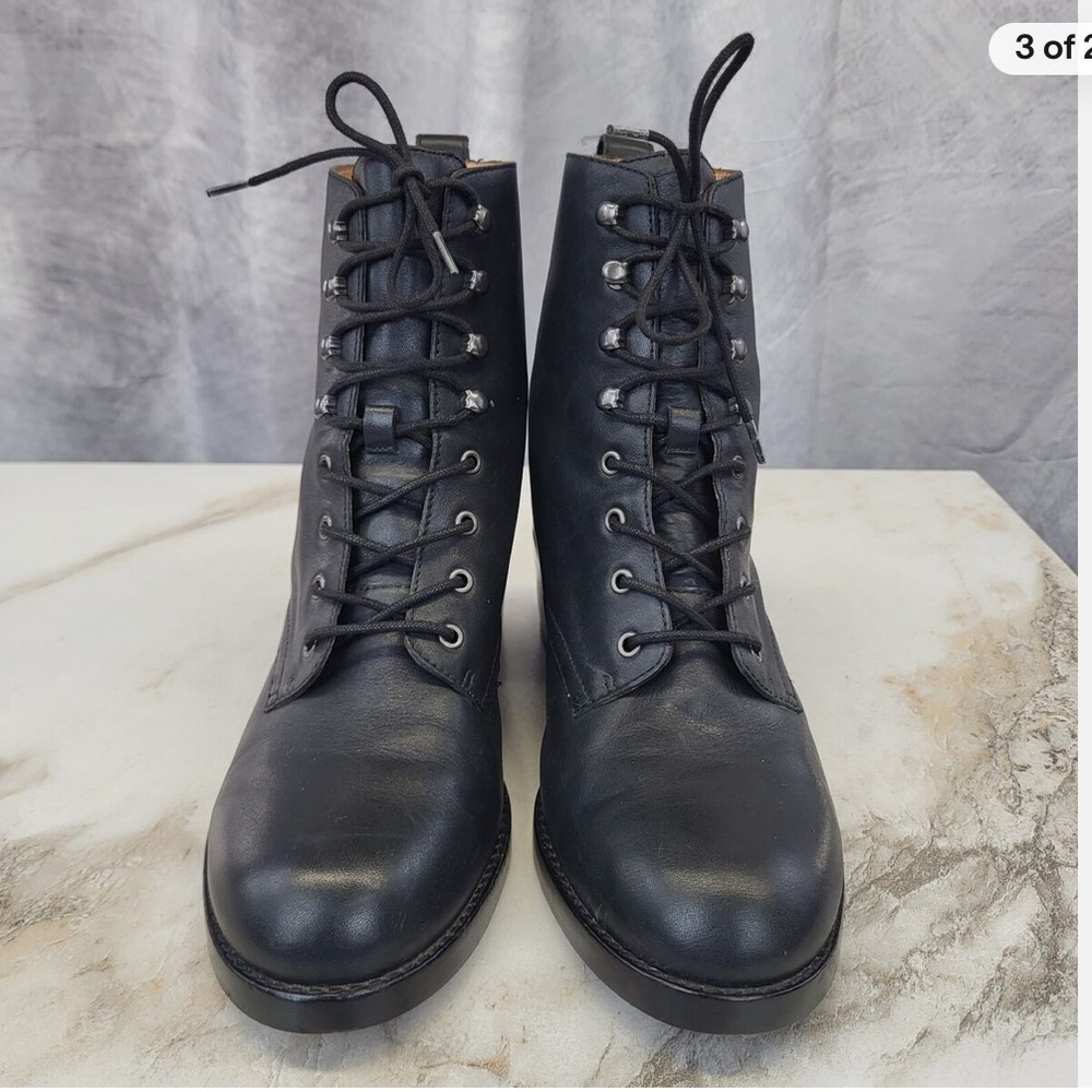 Madewell Patti Black Leather Lace-Up Boots